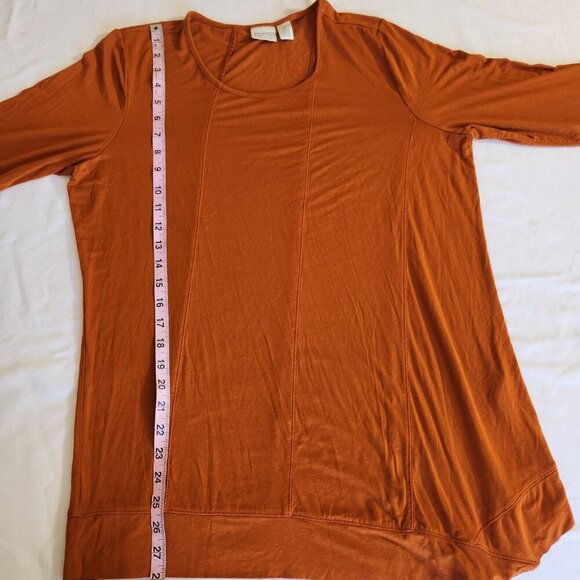 Zenergy by Chico's SZ 2/L Burnt Orange 3/4 Sleeve Scoop Neck Seam Detail Tunic - Picture 12 of 14